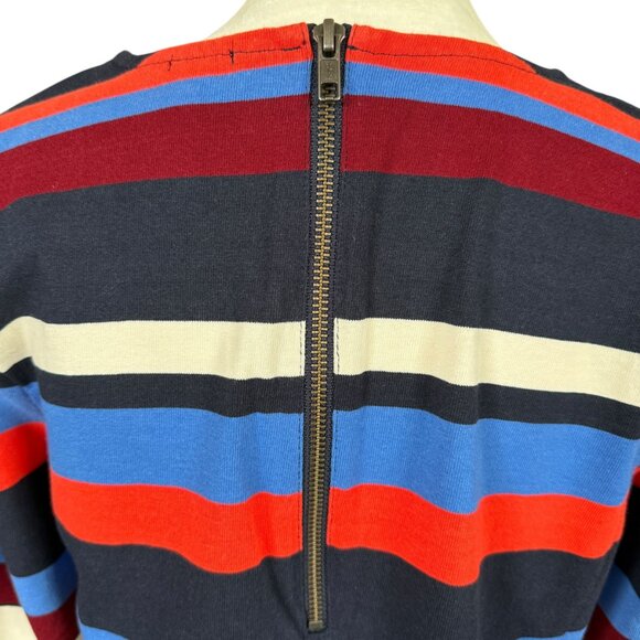 J. Crew multi color striped long sleeve stretchy pullover zip back top size M - Picture 6 of 9